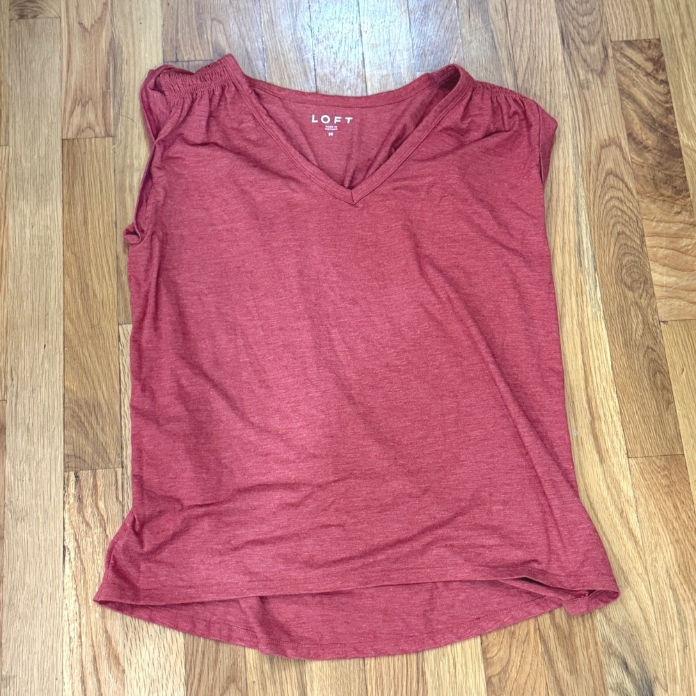 LOFT Womens Medium Heathered Rust Red V-Neck Sleeveless Knit Top Tank Shirt